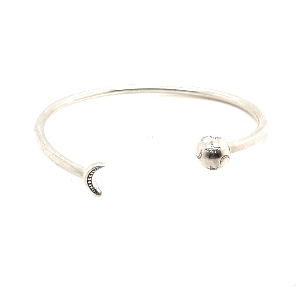 Pandora Celestial Stars and Moon Open Bangle Sterling Silver Bracelet Size 2